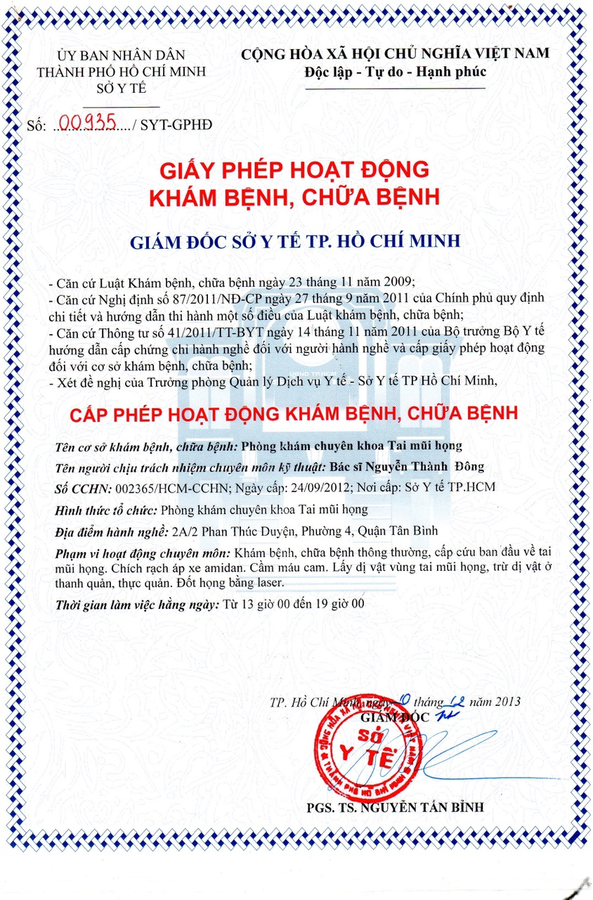 Phòng Khám Tai Mũi Họng - BS.CKI. Nguyễn Thành Đông
